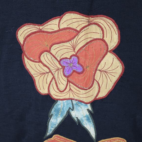 Entice Jacket Womens 10 Black Orange Floral Applique Embroidery Snaps Tassel Vtg - Picture 12 of 13